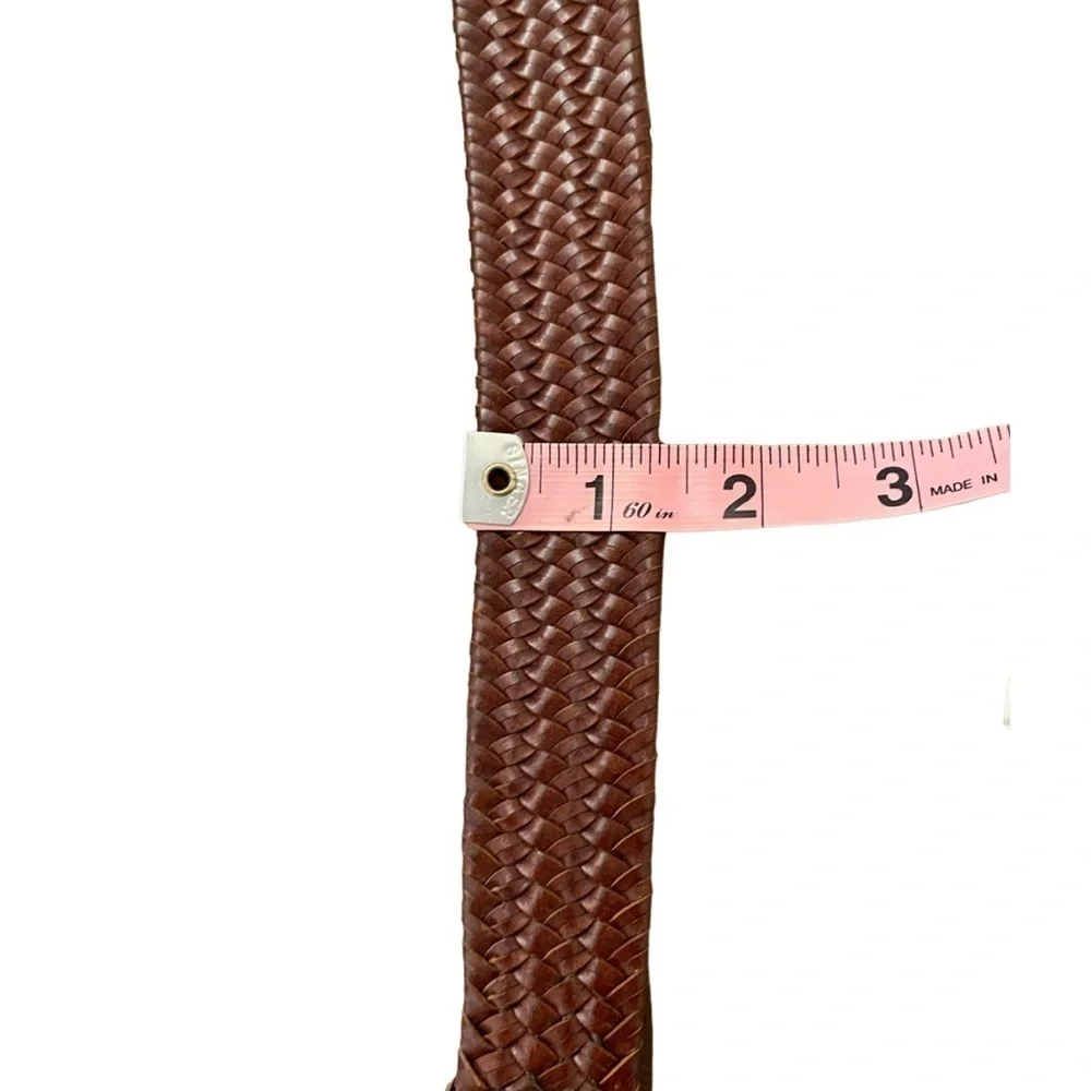 Genuine Italian Leather woven Belt in Cognac Size 36/91 Hidden Elastic Stretch
